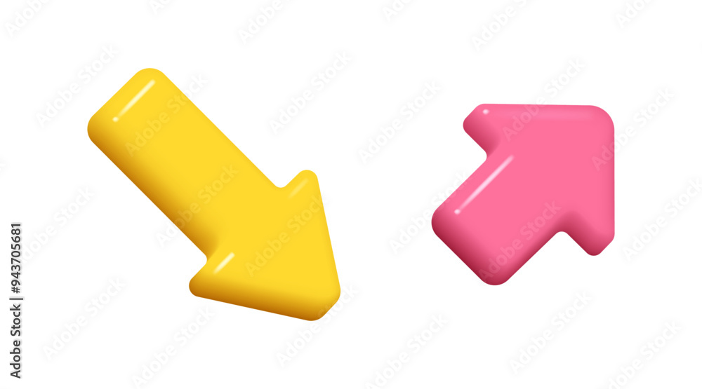 Poster Arrow 3d vector illustration. Web design elements, pointer or cursor sign, increase of decrease financial sign. Up and down forward arrow, motion and navigation symbol