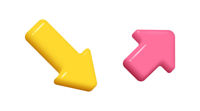 Arrow 3d vector illustration. Web design elements, pointer or cursor sign, increase of decrease financial sign. Up and down forward arrow, motion and navigation symbol