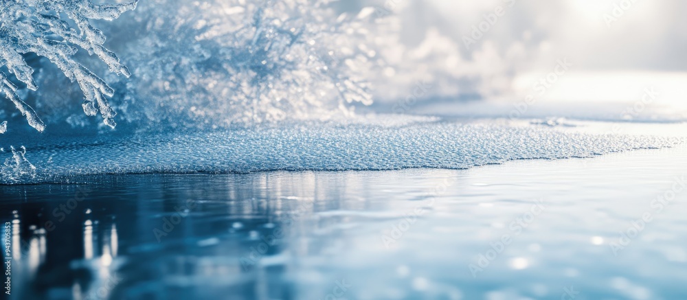 Poster Ice covering the lake s surface. with copy space image. Place for adding text or design