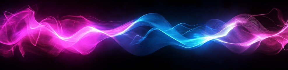 Naklejka premium Abstract Neon Waves Background Pink Blue Digital Art