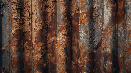 Obraz premium Flat lay of a rusted iron sheet with deep grooves and rough textures, ideal for a raw, industrial look