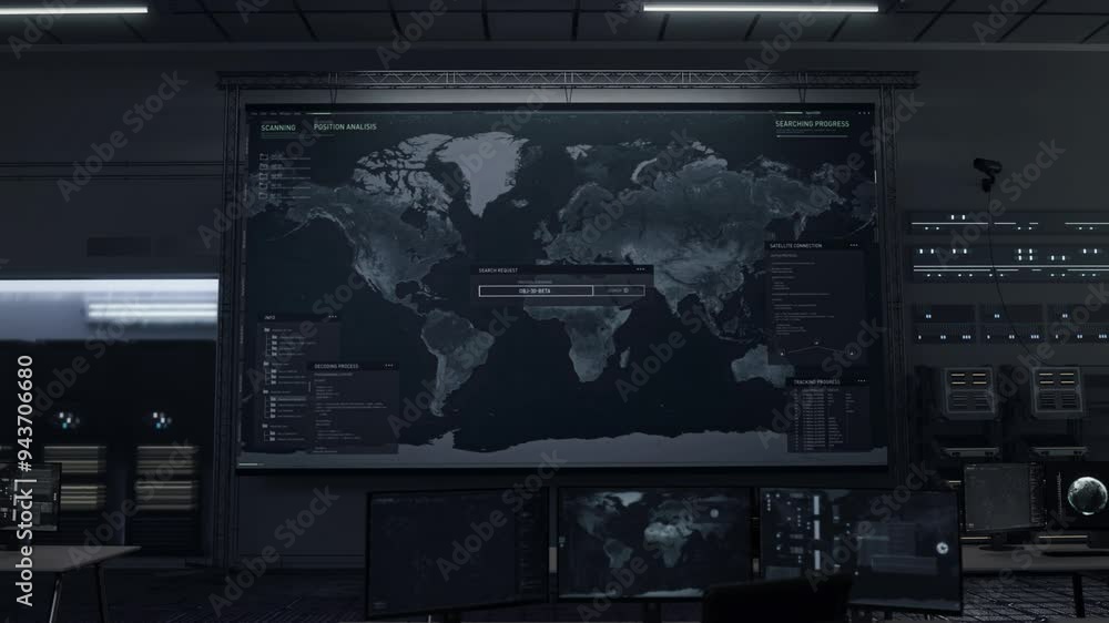 Poster modern spying technology connecting to the satellite observing the planet. spy system connecting to 