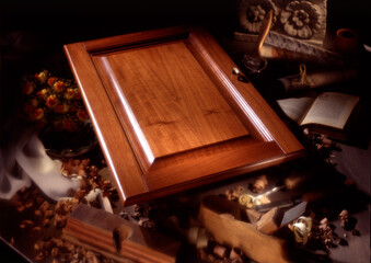 Wooden door of a kitchen cabinet