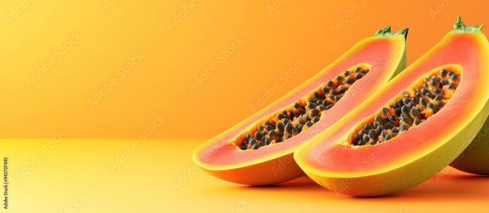 Leinwandbilder fresh slices of ripe papaya. with copy space image. place for adding text or design