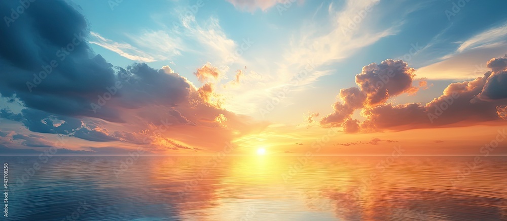 Leinwandbilder natural background of evening clouds above the river during sunset. with copy space image. place for