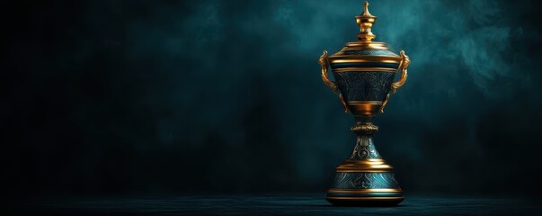 A stunning golden trophy on a dark background, symbolizing victory and achievement in competitions and sports events.