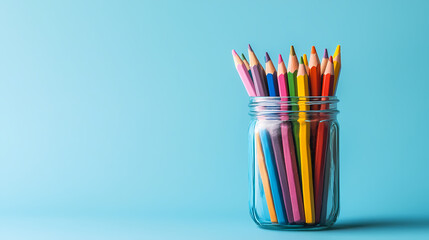 Colorful pencils in jar create vibrant and cheerful atmosphere, perfect for inspiring creativity.