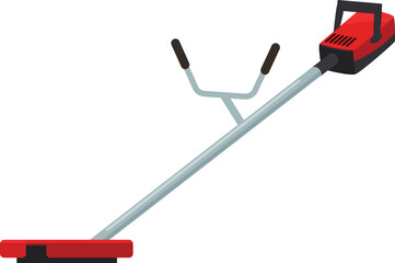 Red brushcutter lying on the ground isolated on white background