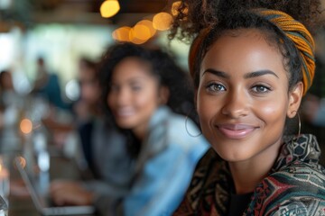 Obraz premium Smiling Woman in Cafe during Day