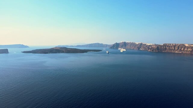Aerial view of the volcano coasts of Santorini island in Greece