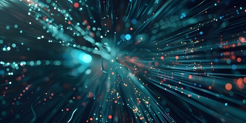Naklejka premium Communication data flowing out of fiber optic cable. Light explosion