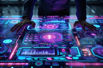Obraz premium Futuristic Interface at Night: Hands on Digital Control Panel 