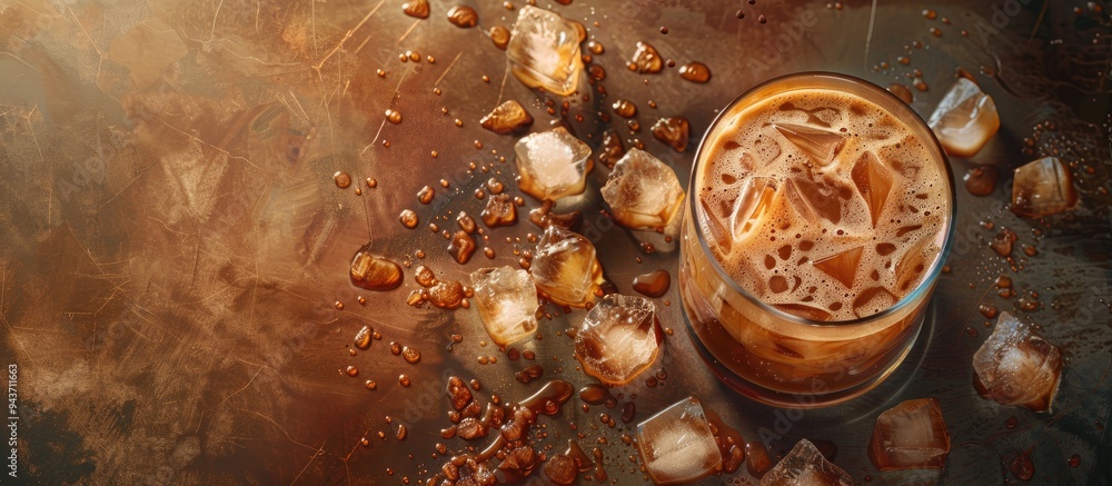 Aufkleber iced coffee texture and ice cold coffee. with copy space image. place for adding text or design