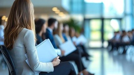 Human Resource Hiring background check Back view of an interview setup