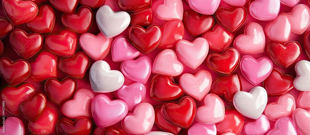 Poster hearts for a valentine s day candy backdrop. with copy space image. place for adding text or design
