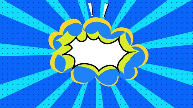 animated of blue dotted pop art background white, blue, black and yellow speech bubble pop art animation 4k