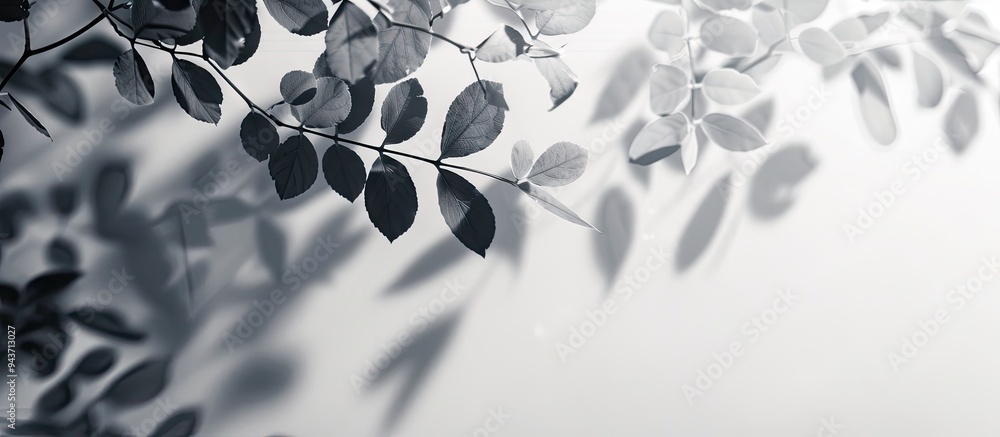 Aufkleber gray shadows of tree leaves and branches against a white wall abstract neutral nature theme with a b