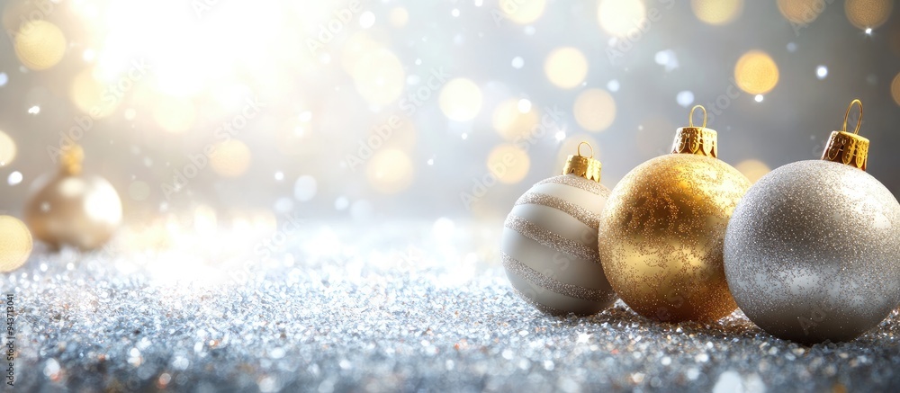 Poster Christmas ornaments on a shimmering background. with copy space image. Place for adding text or design