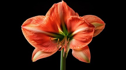 Close-up of a vibrant red amaryllis flower against a black background