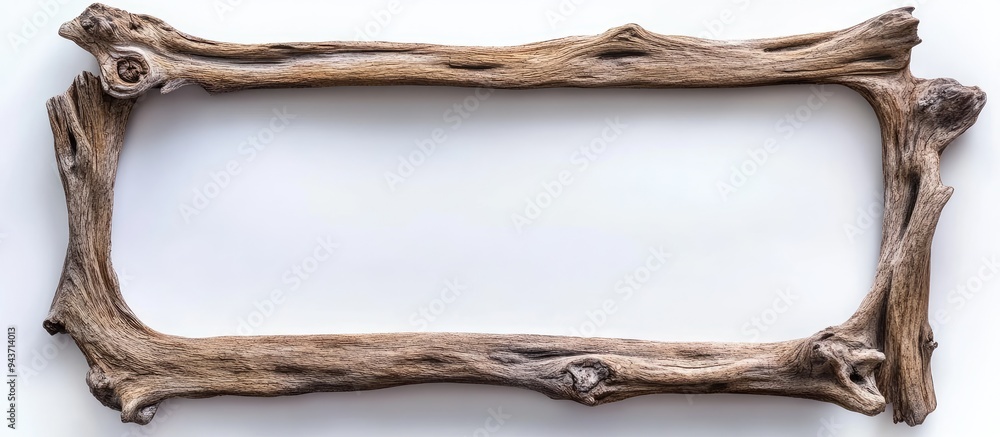 Leinwandbilder driftwood rectangular frame made of small sea snags set against a white background driftwood frame b