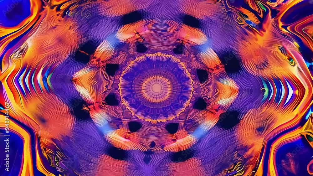 Poster a complex and abstract pattern, constantly shifting and evolving, creating a hypnotic and psychedeli