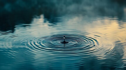 A single droplet creating mesmerizing ripples on the calm surface of a pond symbolizing the powerful impact and far reaching influence of even the smallest actions or disturbances
