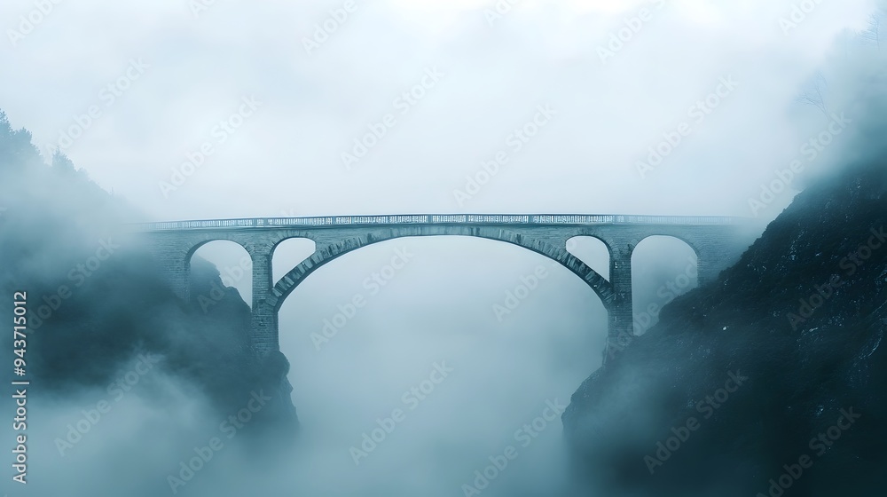 Aufkleber tranquil bridge fading into atmospheric mist creating a sense of mystery and possibility for creativ