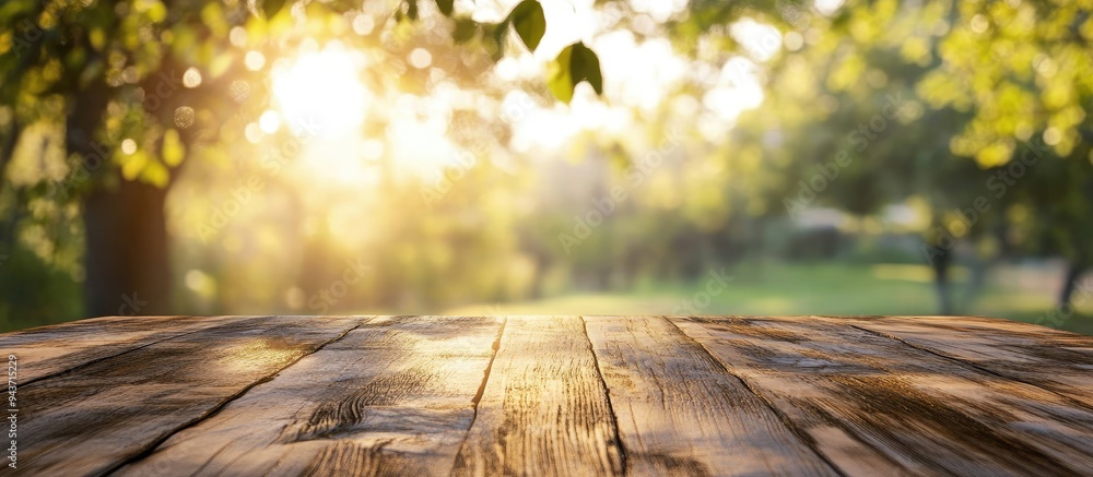 Poster tabletop and blurred nature for background. with copy space image. place for adding text or design