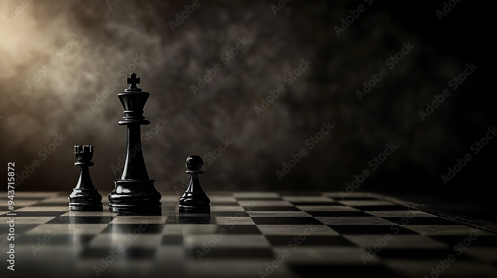 Poster chessboard with only king and pawn remaining symbolizing the final stages of a chess game and the st