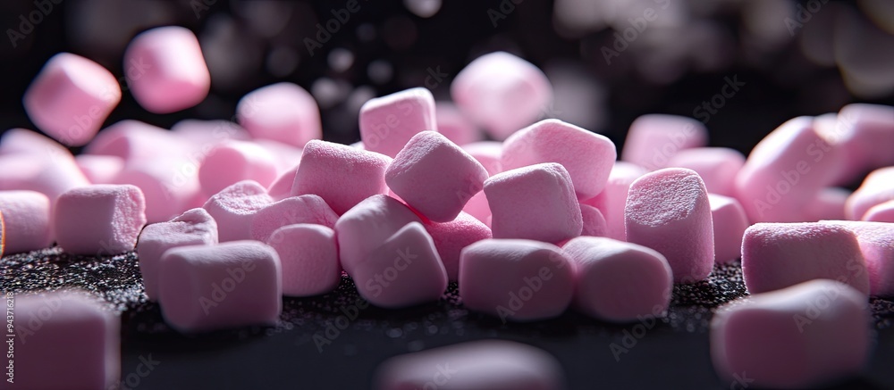 Leinwandbilder pink marshmallows a sweet and delicate treat set against a dark background. with copy space image. p