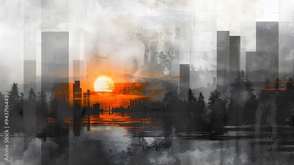 Wall mural Abstract Sunset Cityscape.