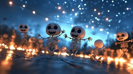 Naklejka premium Starry Sky and Skeleton Dance Fun