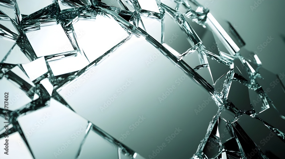 Poster shattered mirror reflecting multiple fragments of an image symbolizing the complexity and fragmentat