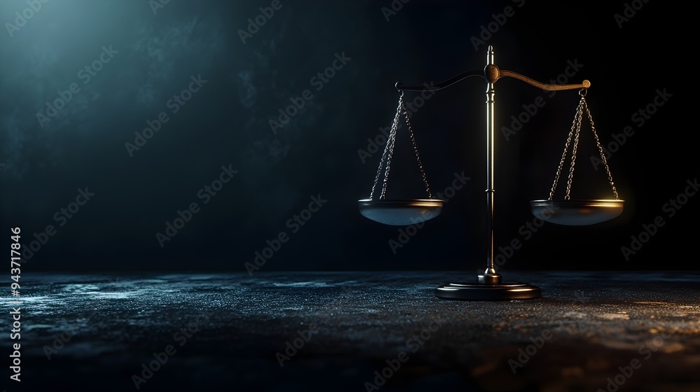 Poster balanced scales with light and dark objects arranged in a symmetrical design representing the concep