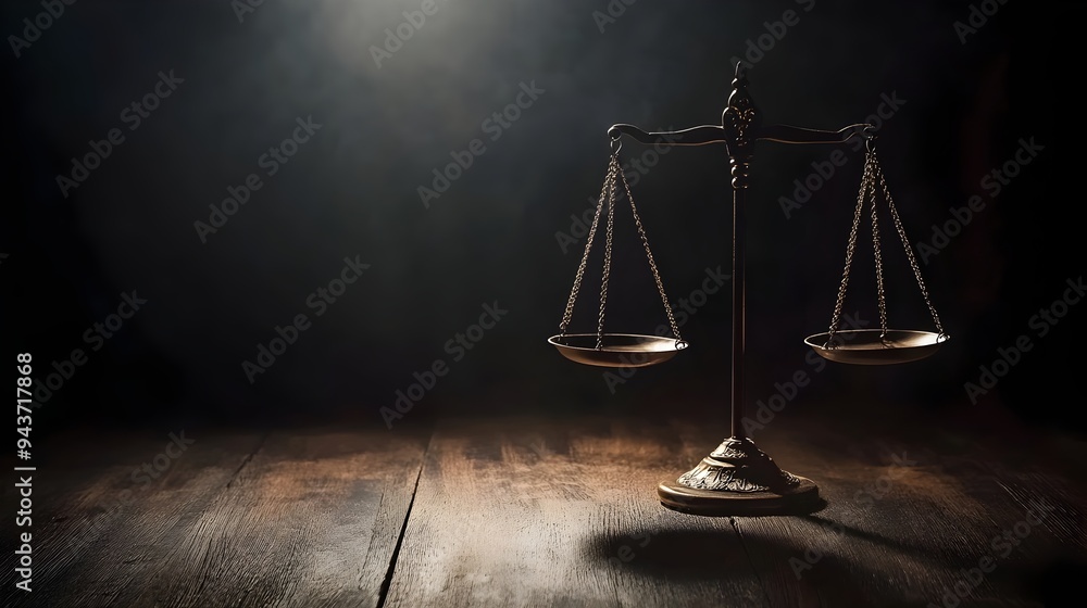 Poster balanced scales with light and dark objects representing the concept of equilibrium duality and bala