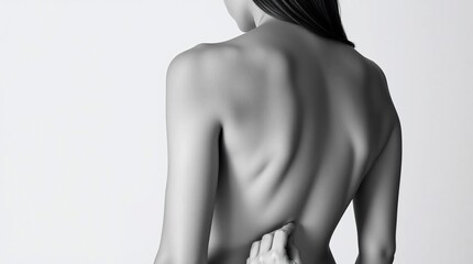 Fototapeta premium Artistic Black and White Portrait of a woman Back with Light and Shadow Play, Monochrome Portrait, Back with Dramatic Lighting