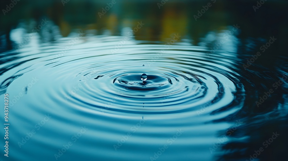 Poster a single droplet creating mesmerizing circular ripples in a tranquil pond symbolizing the impact and