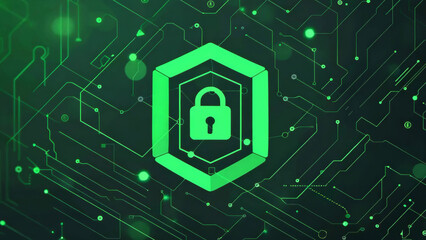 Neon lock icon against a digital circuit background in cyberspace symbolizing cybersecurity, antivirus protection, and digital security measures new stock image illustration AI