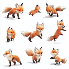 A collection of animated fox characters in various poses and expressions.