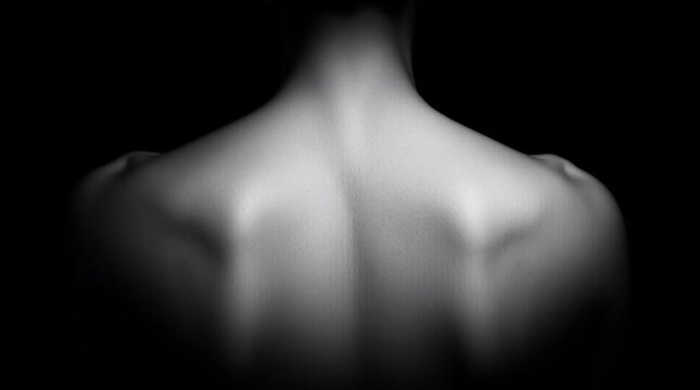 Artistic Black and White Portrait of a Person's Back with Light and Shadow Play, Monochrome Portrait, Back with Dramatic Lighting