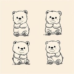 Fototapeta premium Four cute cartoon bear illustrations in different poses.