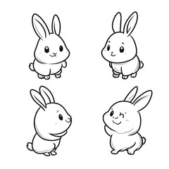 Four cute cartoon rabbits in different poses.