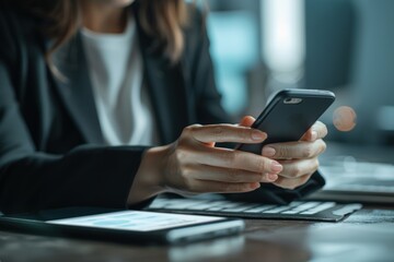 Busy Professional Checking Smartphone During Work Hours