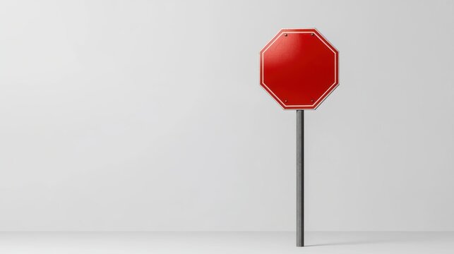 Stop sign on plain background, conveying sense of caution and alertness. 