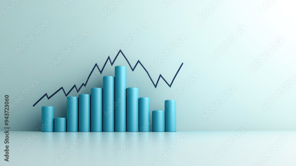 Poster growth analysis, a sleek visual representation of rising data trends with cylindrical blue bars and 