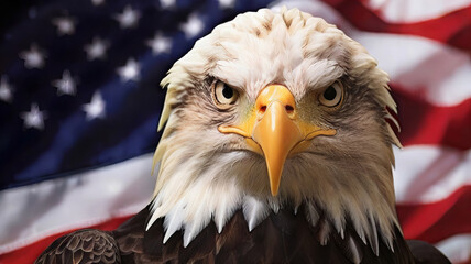Naklejka premium American eagle in front of the USA flag symbolizing patriotism, democracy, and national pride new stock image illustration AI
