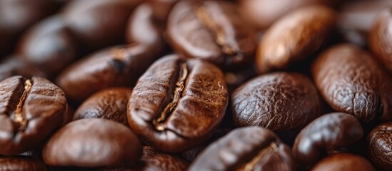 Close up of coffee beans against a plain backdrop. with copy space image. Place for adding text or design