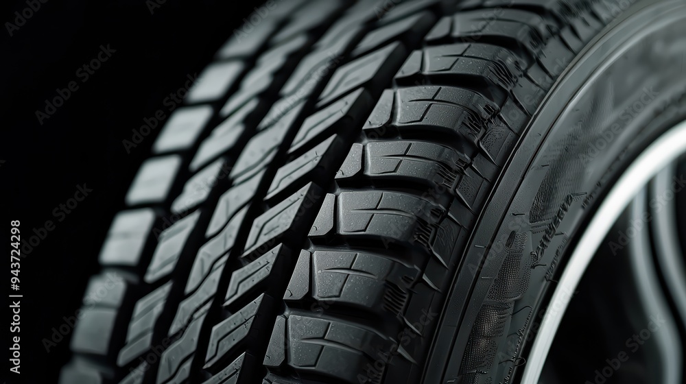 Poster high quality close up of tire showcasing its tread pattern, emphasizing durability and grip. image c