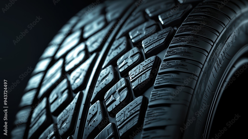 Poster high quality close up of tire showcasing its tread pattern and texture. image conveys durability and