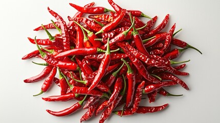 Fototapeta premium Pile of dried red hot chilies isolated on a white background 